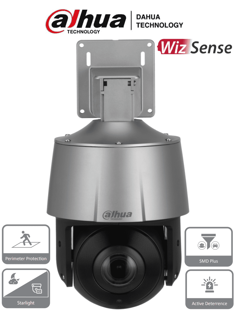 Imagen de DAHUA SD3A205-GNP-PV - Camara IP PTZ de 2 Megapixeles/ 5x de Zoom Optico/ WizSense/ Starlight/ IR de 30 Mts/ Microfono y Altavoz Integrado/ Audio 2 Vías/ Protección Perimetral/ Disuasión Activa/ 1 Led de Luz Blanca/ IP66/ PoE/ 