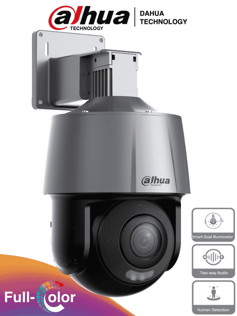 Imagen de DAHUA SD3A400-GN-A-PV - Camara IP PT de 4 Megapixeles Full Color/ Disuasión Activa/  Lente Fijo/ Luz Blanca de 30 Metros/ IR de 30 Metros/ H.265+/ Ranura MicroSD/ Audio Bidireccional con Altavoz Integrado/ IP66/ PoE/ 