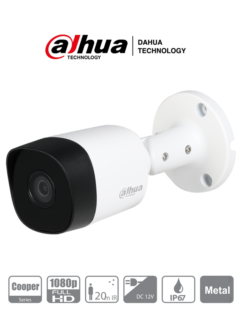 Imagen de DAHUA HAC-B2A21 - Camara Bullet HDCVI 1080p/ 720p/  82 Grados de Apertura/ Lente 3.6 mm/ IR de 20 Mts/ IP67/ Metalica/ TVI AHD y CVBS/