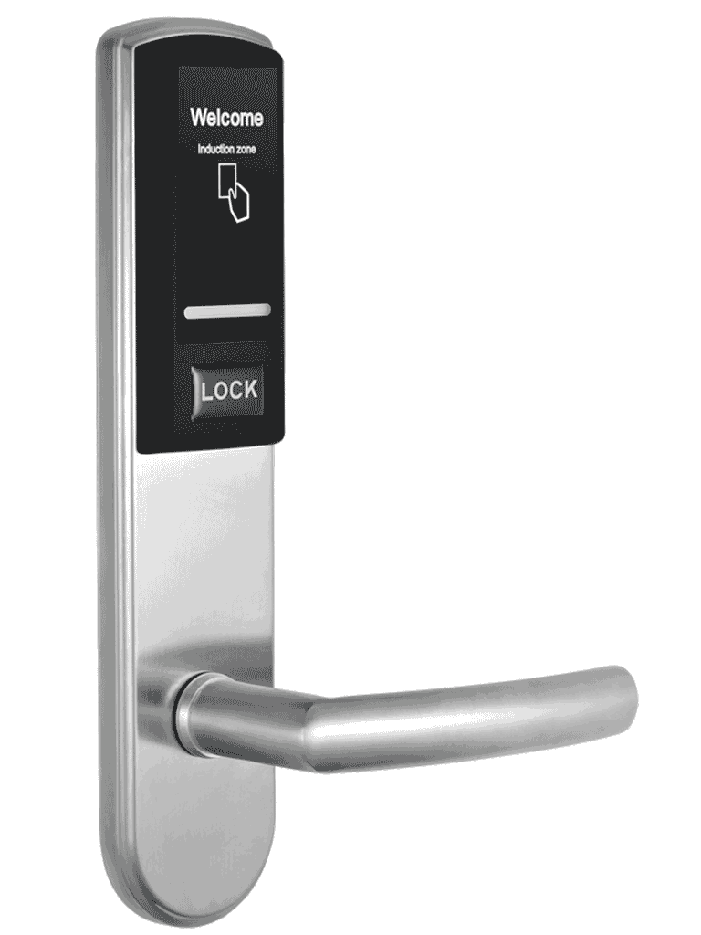 Imagen de ZKTECO LH3000R - Cerradura Derecha para Hotel con Tecnología Mifare 13.56 MHz, Compatible con Puertas de 40 a 55 mm de Grosor, 2 Pestillos de Seguridad, Fabricada en Acero Inoxidable, Capacidad de Registro de 224 Eventos