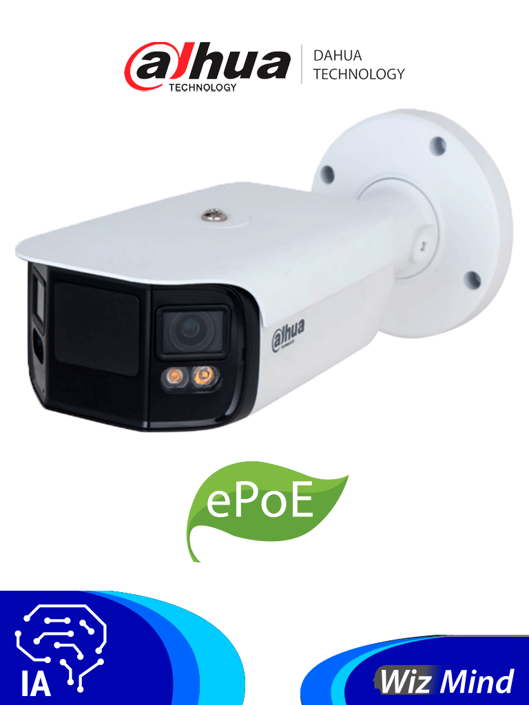 Imagen de Dahua IPC-PFW5849-A180-E2-ASTE - Cámara IP Bullet 4K con multivisión en color, LED de 40 m y ángulo de 180°. Tecnología H.265, WDR, ROI, y SMD 4.0. Resistente al agua (IP67) con audio y alarma E&S para una vigilancia avanzada y detallada.  