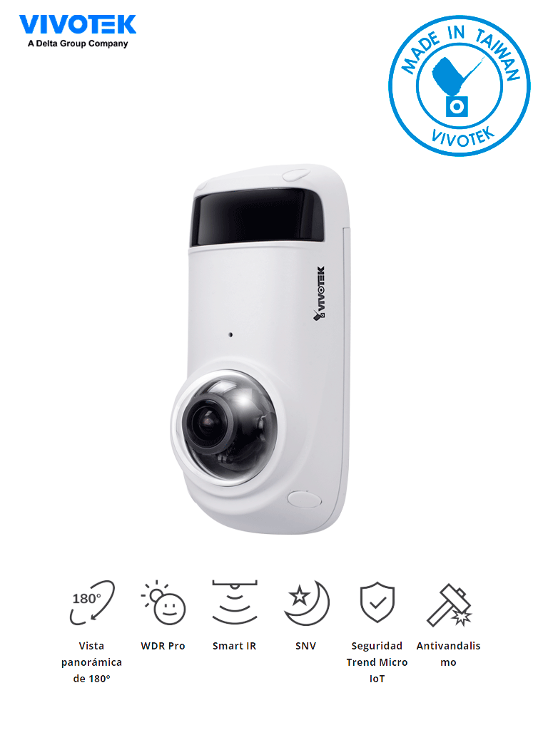 Imagen de VIVOTEK CC9381-HV - Cámara IP panorámica exterior de 5 MP con visión 180º, Smart IR 15 m, IP66, IK10, WDR Pro, micrófono, SNV, Trend Micro, Smart Stream III, NDAA y ONVIF 