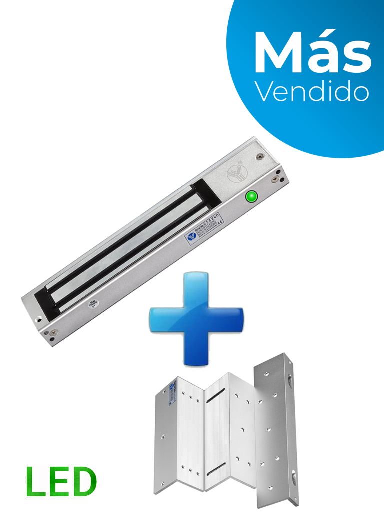 Imagen de YLI YM280NLEDPAK - Paquete de Cerradura Magnética YM280N con Led y Soporte de Fijación tipo ZL / Fuerza de Sujeción 280kg (600LB) / Para puertas de madera, vidrio y metálicas