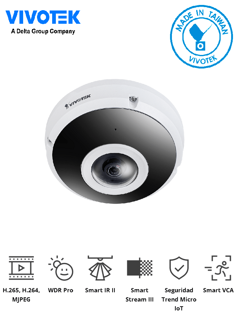 Imagen de VIVOTEK FE9391-EHV-v2 - Cámara IP fisheye exterior 12 MP, panorámica 360º, Deep Search, Smart IR II 20m, Smart VCA, Stream III, WDR Pro, Micrófono integrado, ciberseguridad Trend Micro, IP66/IK10/Nema4X, SNV, NDAA, ONVIF