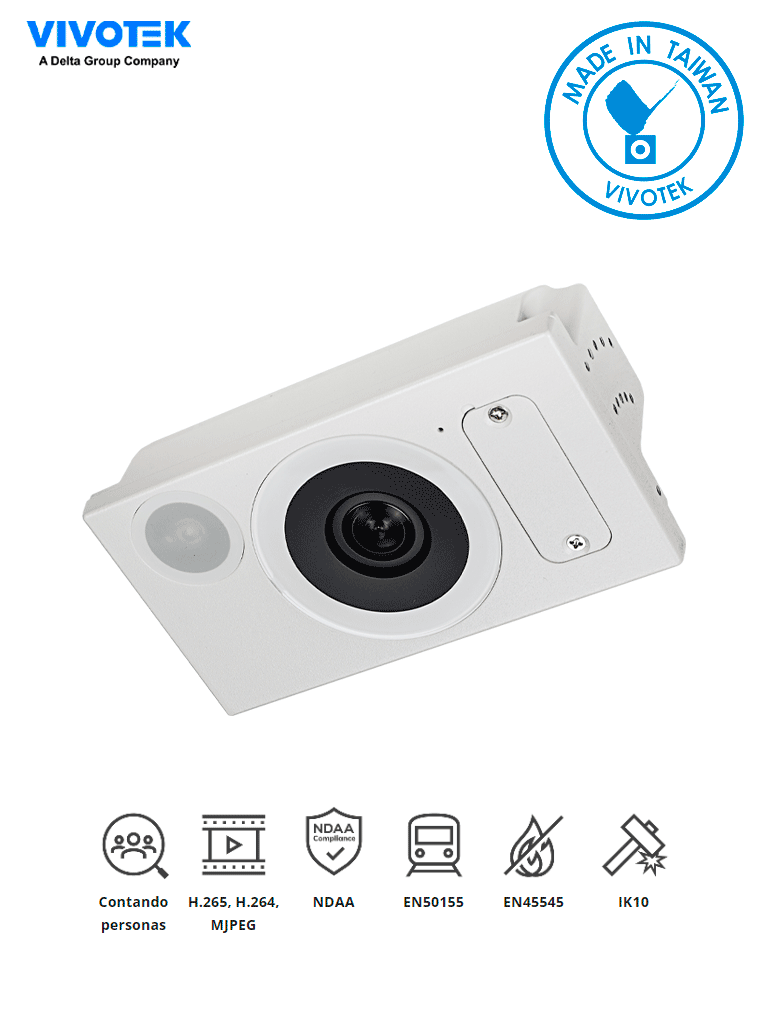 Imagen de VIVOTEK SC9133 - Cámara IP 2 MP para conteo de personas en transportes con tecnología 3D, alta precisión y LED de luz blanca.