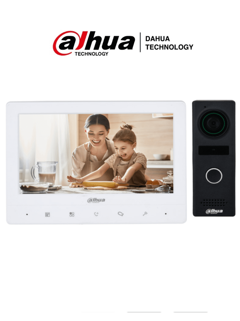 Imagen de DAHUA KTA02M - Kit de videoportero analógico con frente de calle metálico y cámara de 1.3 MP, DWDR e IR automático. Incluye monitor TFT de 7", entrada y salida de audio, y soporte para botón de salida. Ideal para seguridad y comodidad/ 