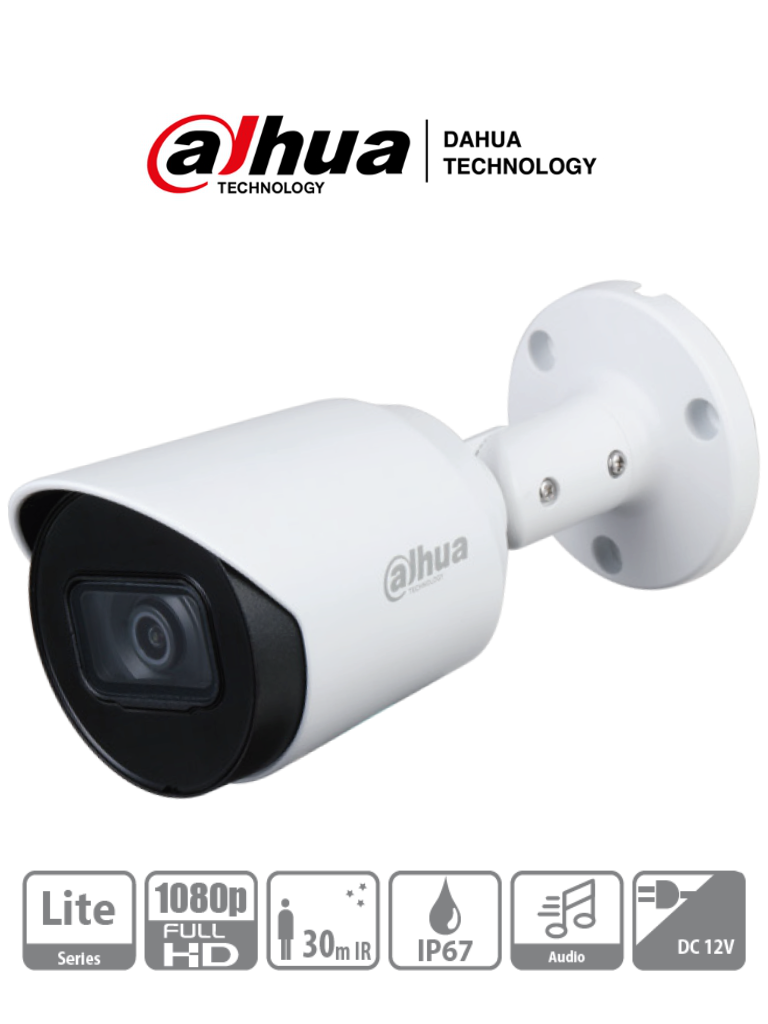 Imagen de DAHUA HAC-HFW1200T-A - Camara Bullet HDCVI 1080p/ Microfono Integrado/ 103 Grados de Apertura/ Lente 2.8 mm/ IR 30 Mts/ IP67/ Metalica/ DWDR/ BLC /HLC/