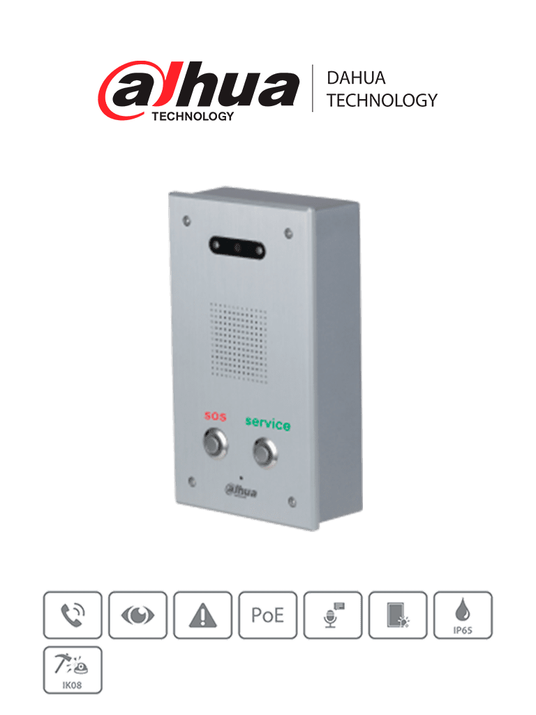 Imagen de DAHUA DHI-VTA2302A - Intercomunicador de asistencia con cámara HD de 2.7" y 2MP CMOS para baja iluminación. Panel de aluminio anodizado con visión nocturna automática. Incluye botón SOS para llamadas de emergencia.