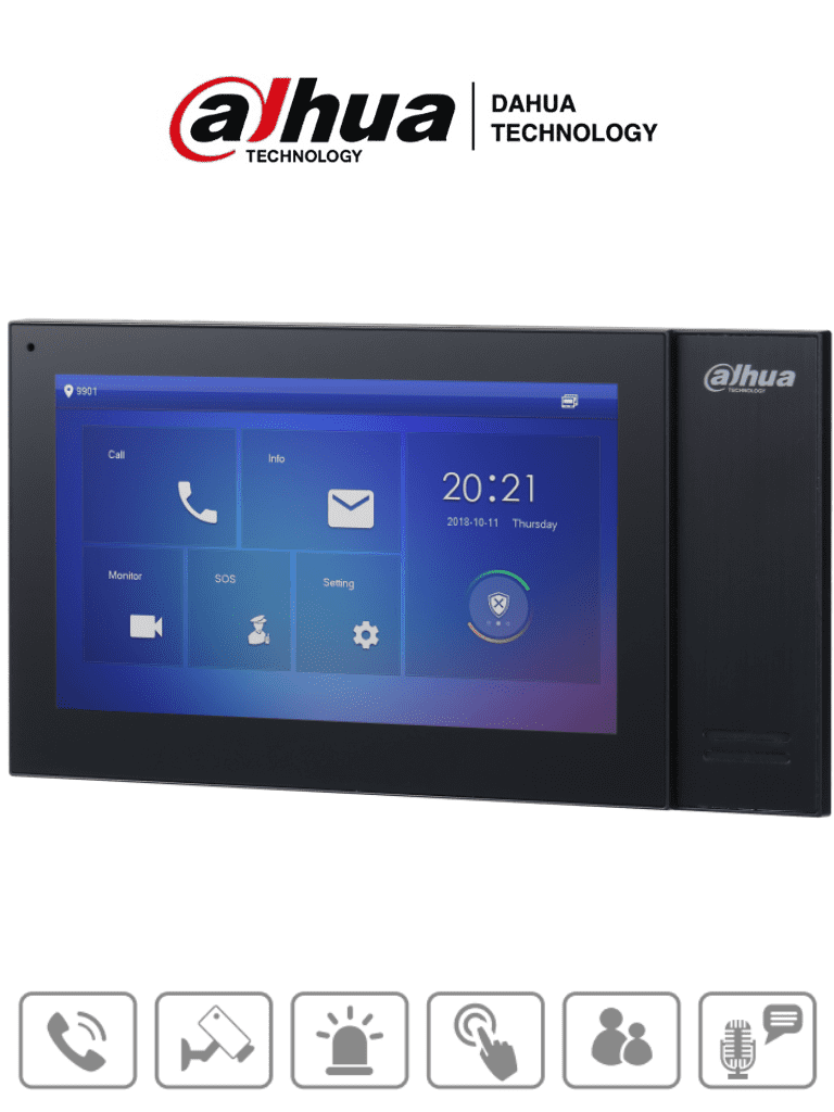 Imagen de DAHUA VTH2421FB-P - Monitor IP táctil de 7" Serie Pro, con 8GB de memoria embebida, PoE estándar, ranura MicroSD, soporta llamada grupal, videos, mensajes, 6 entradas/salidas de alarma, y hasta 9 monitores adicionales.