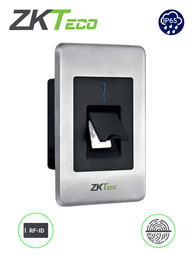 Imagen de ZKTECO FR1500S - Lector Esclavo De Huella BIO ID Tarjetas ID 125 Khz / IP65 / RS485 y Led Indicador de Estado / Compatible con Paneles InBio (no incluye fuente / se energiza desde el panel)