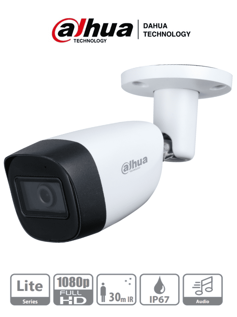 Imagen de DAHUA HAC-HFW1200CMN-A- Camara Bullet 1080p/ Lente de 2.8 mm/ Microfono Integrado/ 101 Grados de Apertura/ Metalica/ IR de 30 Mts/ IP67/ Soporta CVI/CVBS/AHD/TVI/