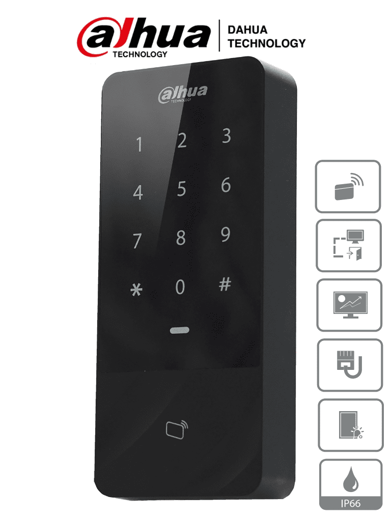 Imagen de DAHUA ASI1201E-D  - Control de Acceso Independiente con Teclado Touch y Tarjetas ID/ 30,000 Usuarios, 60,000 Registros/ TCP/IP/ Soporta Lectora Esclavo por Wiegand y RS-485/ Uso Exterior IP66/ Desbloqueo con Tarjeta, Pasword o Combinación/ 