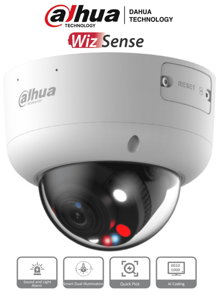 Imagen de DAHUA IPC-HDBW3849R1P-ZAS-PV - Cámara IP Domo de 8 MP, con iluminadores duales hasta 40 m, tecnología TiOC y WizSense, lente motorizado de 2.7-13.5 mm, audio bidireccional, 1 entrada/salida de alarma y audio, compatible con Quick Pick en NVR con IA.