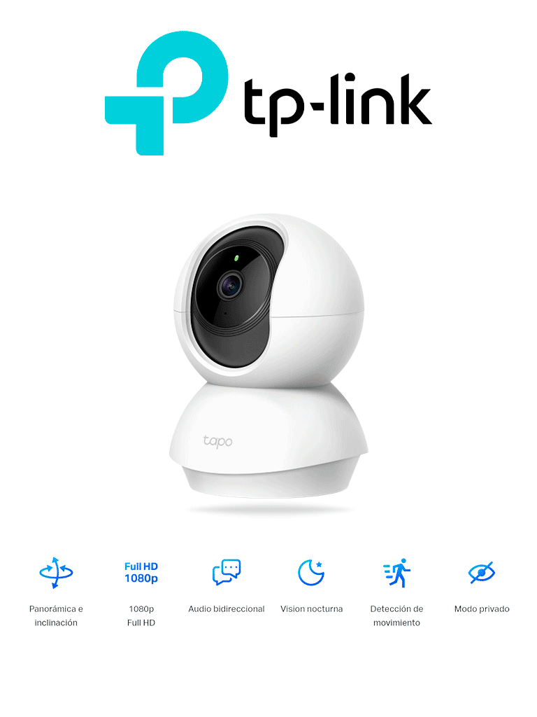 Imagen de TP-LINK TAPO C200 - Cámara Domo IP PT WiFi para Interior con resolución de 2 MP, visión nocturna, notificaciones push, WiFi 2.4 GHz, ranura para Micro SD y audio de doble vía. 