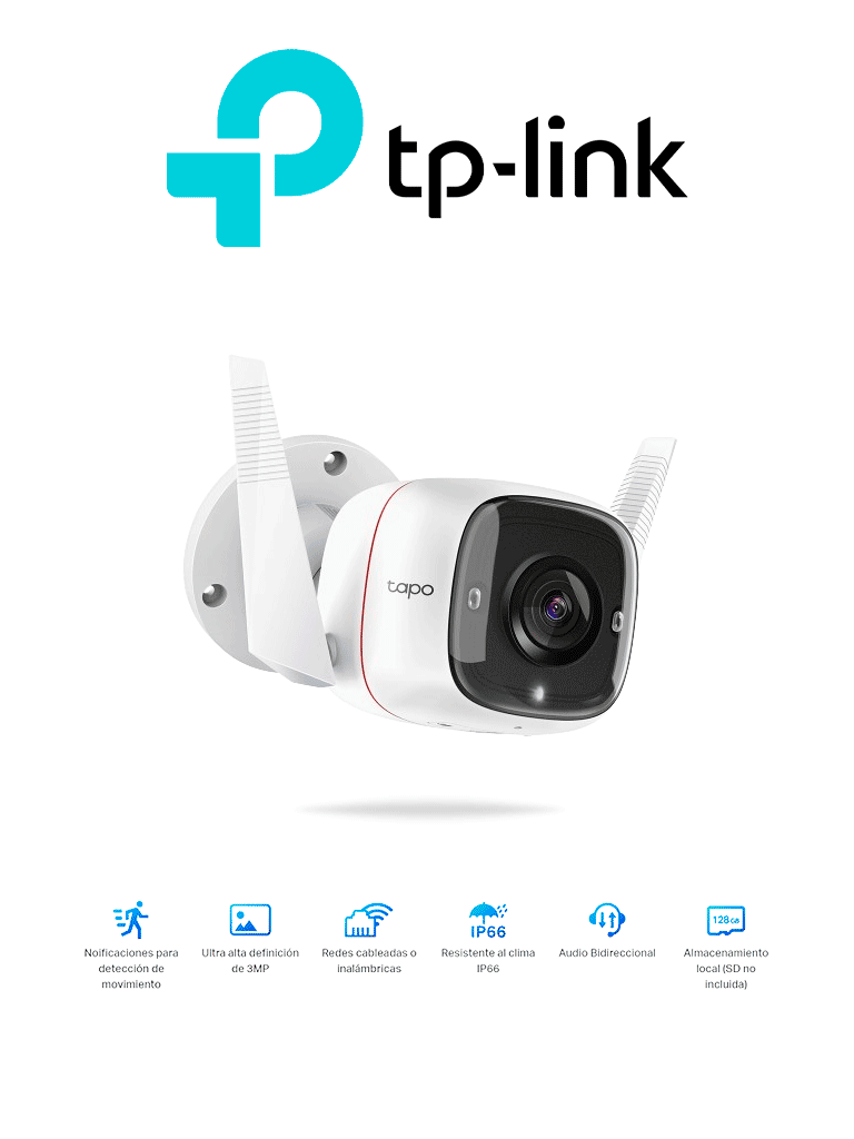 Imagen de TP-LINK TAPO C310 -  Cámara IP WiFi tipo Bullet para Exterior con resolución de 3 MP, visión nocturna, WiFi  .4 GHz, notificaciones push y ranura para Micro SD.  #