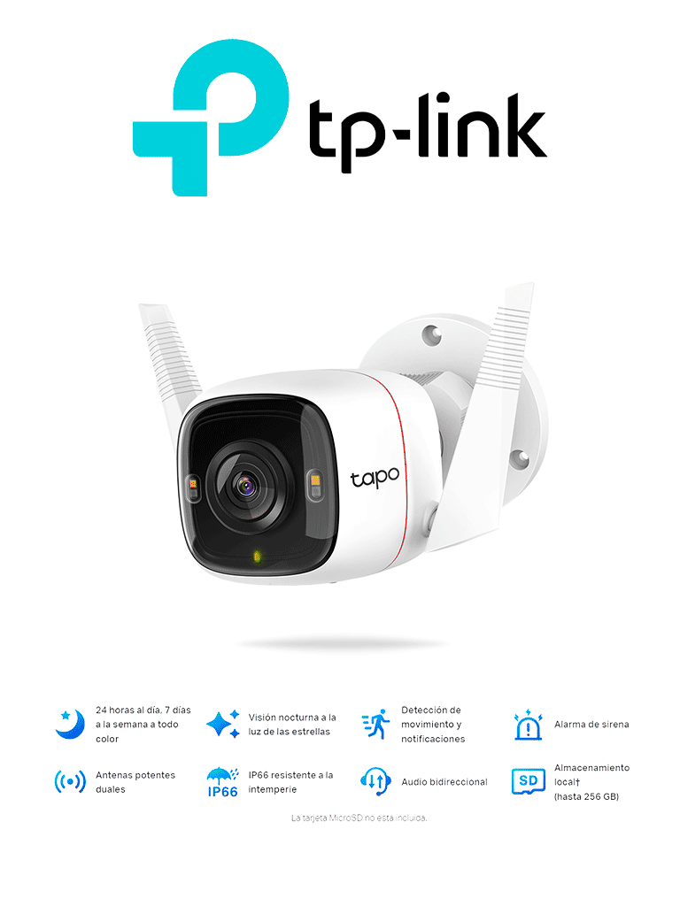 Imagen de TP-LINK TAPO C320WS - Cámara IP WiFi tipo Bullet de 4 MP para Exterior con resolución de 2K, visión nocturna,  WiFi 2.4 GHz, notificaciones push, ranura para Micro SD, y compatible con Google Assistant y Alexa. 