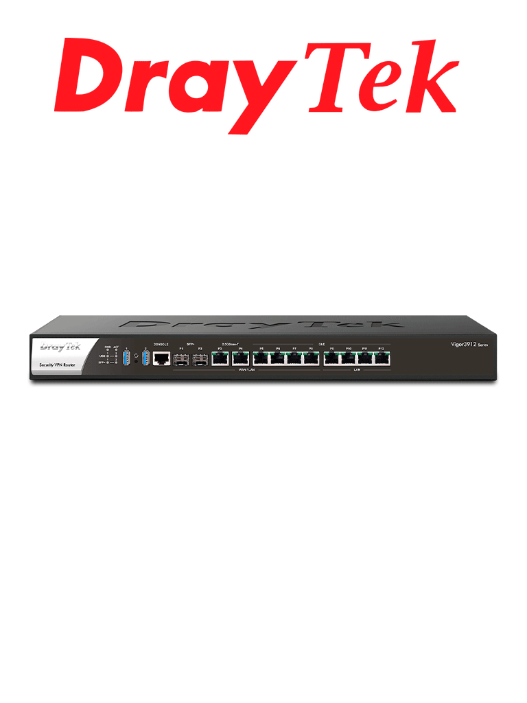 Imagen de DRAYTEK VIGOR3912- Ruteador Multi-WAN Balanceador de Cargas, ideal para PyMEs, con 8 puertos configurables LAN & WAN, 4 puertos LAN RJ-45 GE, hasta 500 túneles VPN y filtrado de contenido WEB