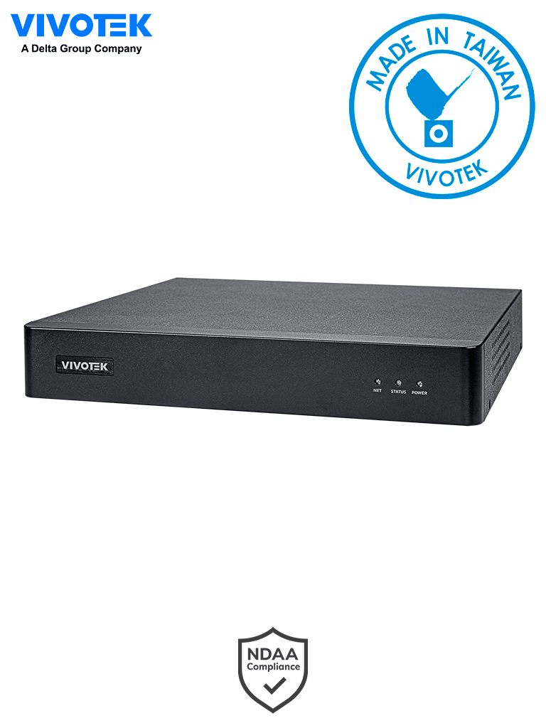 Imagen de VIVOTEK ND9213P - NVR 4 canales con 1 bahía, 4 puertos PoE FE, 1 FE RJ45, HDMI 4K y VGA, ciberseguridad Trend Micro, control de aforo, Smart VCA Search, gestión PoE, VivoCloud y VAST 2, compatible con NDAA y ONVIF. 