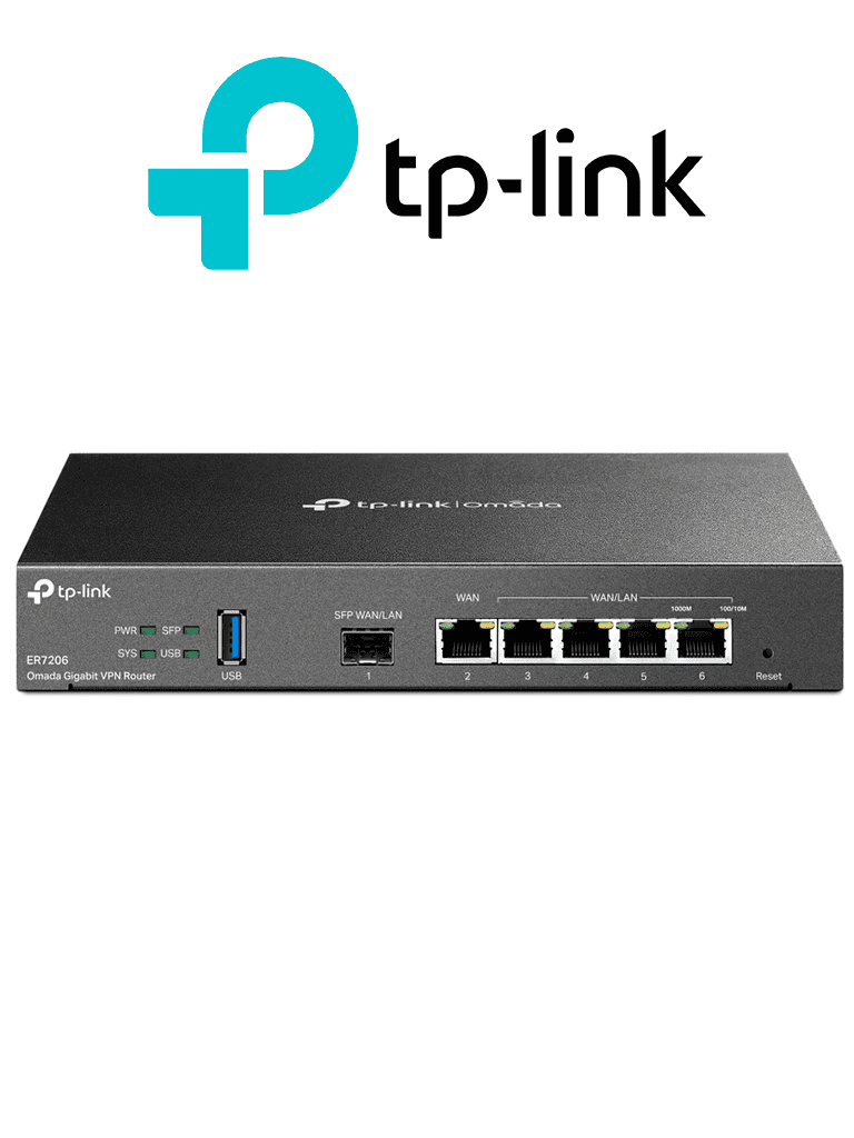 Imagen de TP-LINK ER7206- Router Omada VPN SDN Multi-WAN Gigabit con 1 puerto WAN SFP y 1 puerto WAN RJ45 Gigabit, 2 LAN RJ45 Gigabit y 2 configurables LAN/WAN. Hasta 150,000 sesiones concurrentes y administración centralizada Omada.