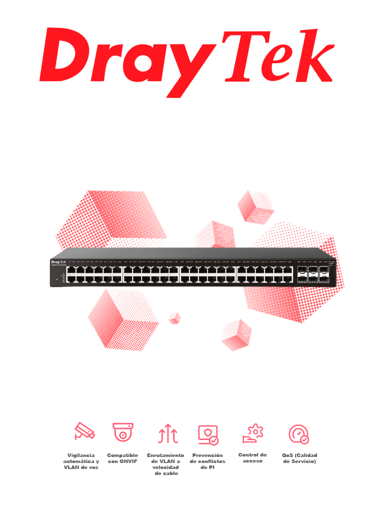 Imagen de DrayTek VigorSwitch G2540xs - Switch Gigabit Ethernet Administrable Capa 2 con 48 puertos Gigabit Ethernet, además de 6 puertos SFP & SFP+, y capacidad de switching hasta 216 Gbps