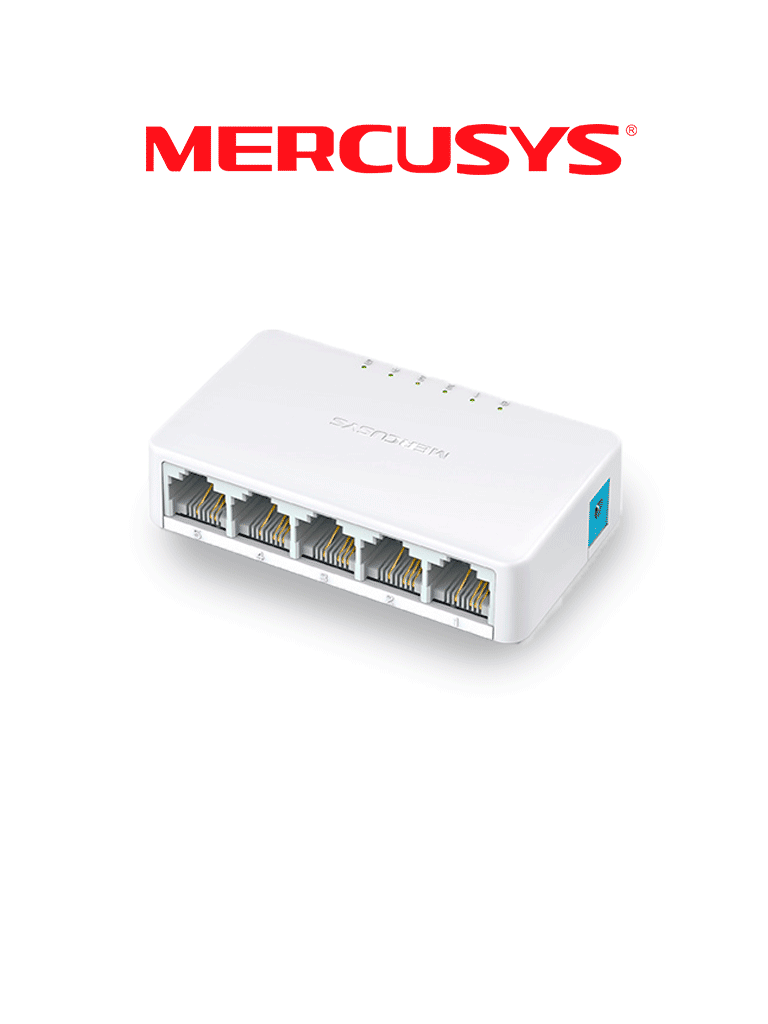 Imagen de MERCUSYS MS105 -   Switch no administrable para escritorio con 5 puertos 10/100 Mbps, diseño compacto y función Plug and Play.