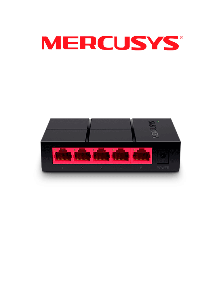 Imagen de MERCUSYS MS105G - Switch no administrable para escritorio con 5 puertos 10/100/1000 Mbps, diseño compacto y función Plug and Play.