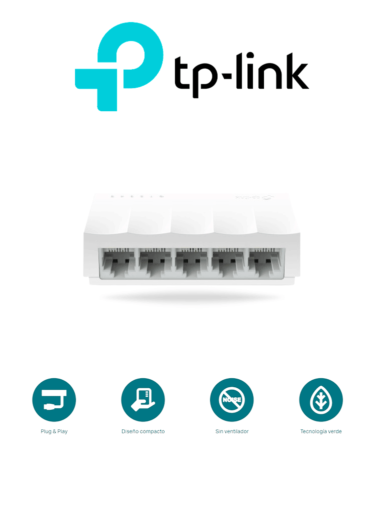 Imagen de TP-LINK LS1005 - Switch Litewave no administrable de escritorio con 5 puertos fast ethernet RJ45 10/100Mbps. Diseño compacto y plug & play.