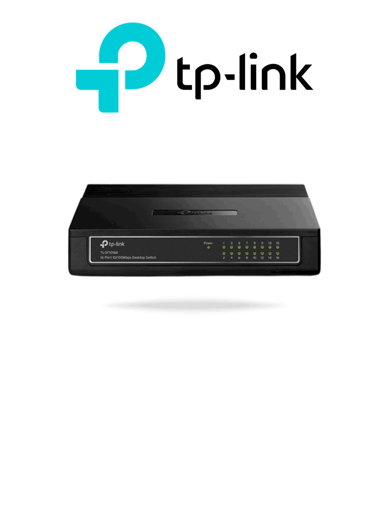 Imagen de TP-LINK TL-SF1016D - Switch de escritorio con 16 puertos RJ45 Fast Ethernet, diseño en plástico y configuración Plug and Play.