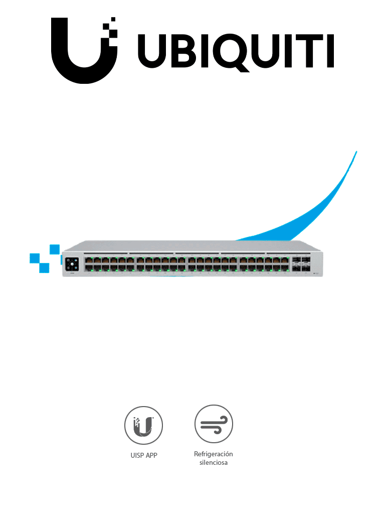 Imagen de UBIQUITI USW-48 UniFi Switch Capa 2 de 48 puertos 10/100/1000 Mbps más 4 puertos 1G SFP, con pantalla informativa.