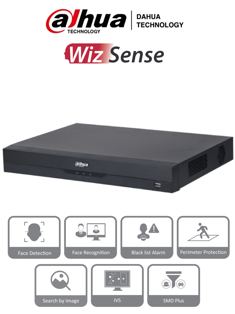 Imagen de DAHUA NVR2216-16P-I2 - NVR de 8 Megapixeles /16 Canales IP/ WizSense/ 4k Con IA/ 16 Puertos PoE/ 2 Bahías de Discos Duros / 1 Ch de Reconocimiento Facial y FD/ 10 Bases de Datos de Rostros/ H.265+/ SMD Plus/ Soporta Camaras con IA/