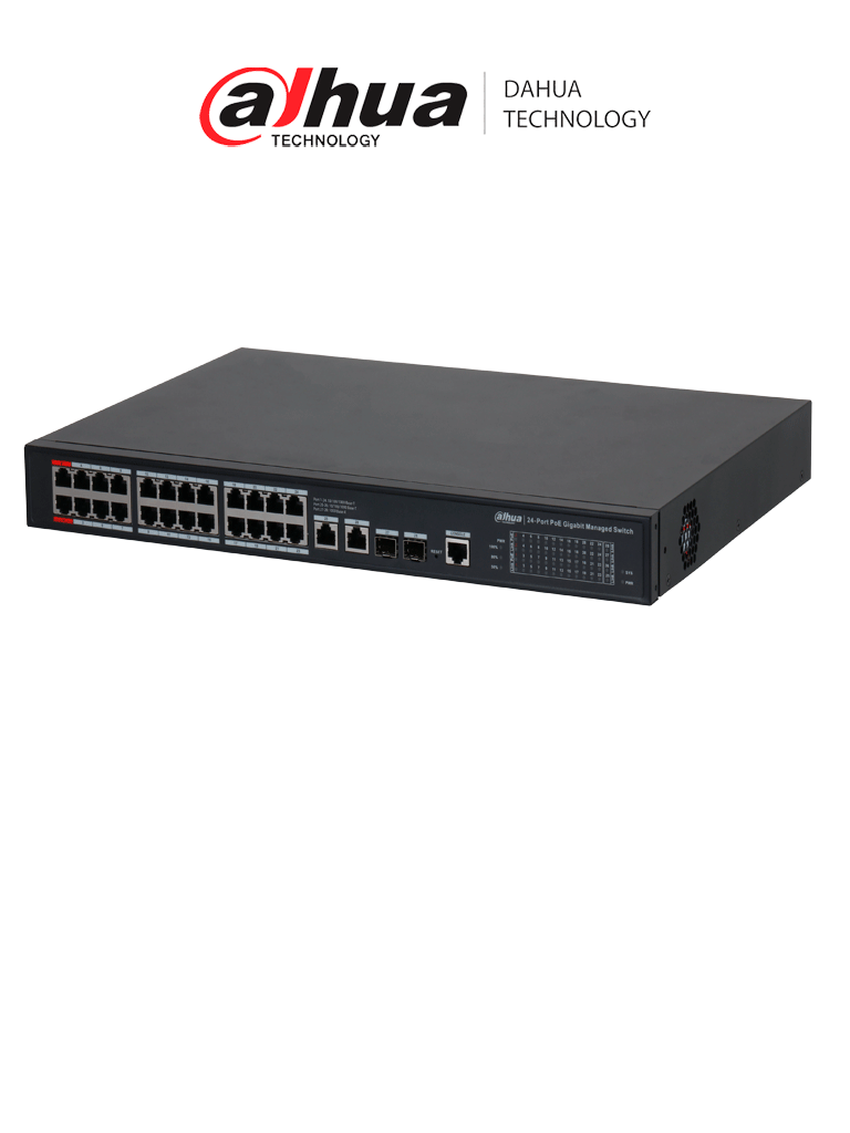 Imagen de DAHUA DH-S4228-24GT-360 Switch Gigabit 24 puertos Administrable/  capa 2/ 2 Puertos  Hi-PoE/ Redundancia de red: STP/ RSTP/ Transmisión de larga distancia de 250 m/ 56 Gbps/ PoE