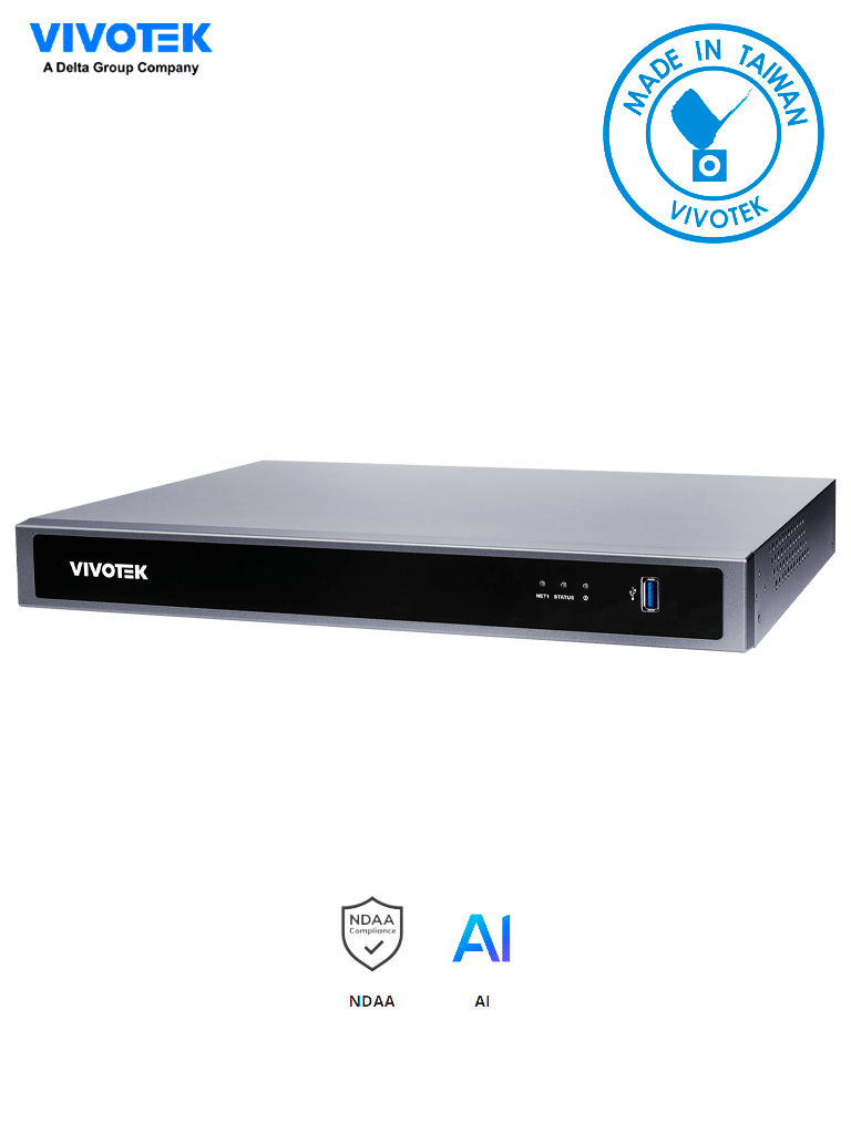 Imagen de VIVOTEK ND9426P - NVR 16 canales con 2 bahías y 16 puertos PoE GE, además de HDMI 4K y VGA, ciberseguridad Trend Micro, Deep Search y Smart VCA Search, compatible con NDAA y ONVIF.