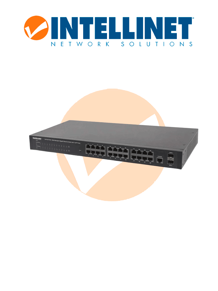 Imagen de INTELLINET 560559 - Switch Administrable por Web Gigabit Ethernet de 24 puertos PoE+ y 2 puertos SFP / 24 puertos PoE / Power over Ethernet estándares IEEE 802.3at/af (PoE+/ PoE), 2 puertos SFP, Endspan, para montaje en rack de 19" &MBFIN