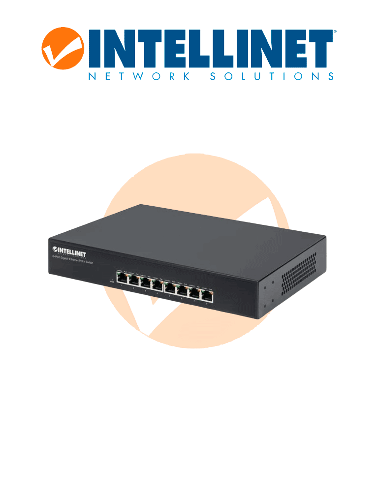 Imagen de INTELLINET 560641 -Switch Gigabit PoE+ de 8 puertos, IEEE 802.3at/af, 140W, Endspan, para escritorio y montaje en rack de 19" &MBFIN