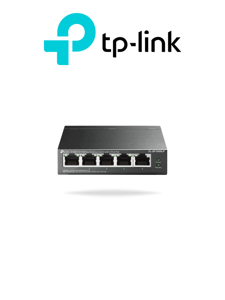 Imagen de TP-LINK TL-SF1005LP -  Switch PoE no administrable con 5 puertos Fast Ethernet, incluyendo 4 puertos PoE AF. Presupuesto PoE de hasta 41W y modo extendido para conexiones de hasta 250m.