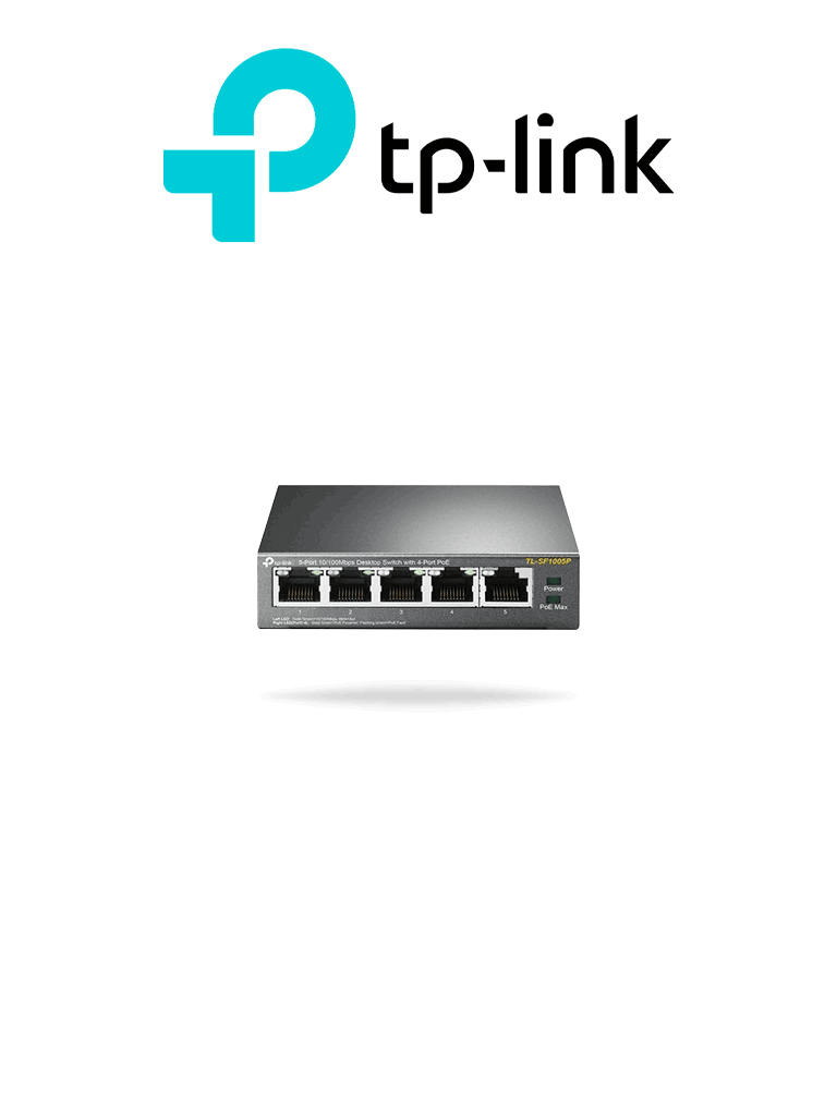 Imagen de TP-LINK TL-SF1005P - Switch PoE no administrable con 5 puertos Fast Ethernet, incluyendo 4 puertos PoE AF. Suministro PoE hasta 58W y modo extendido para conexiones de hasta 250m.