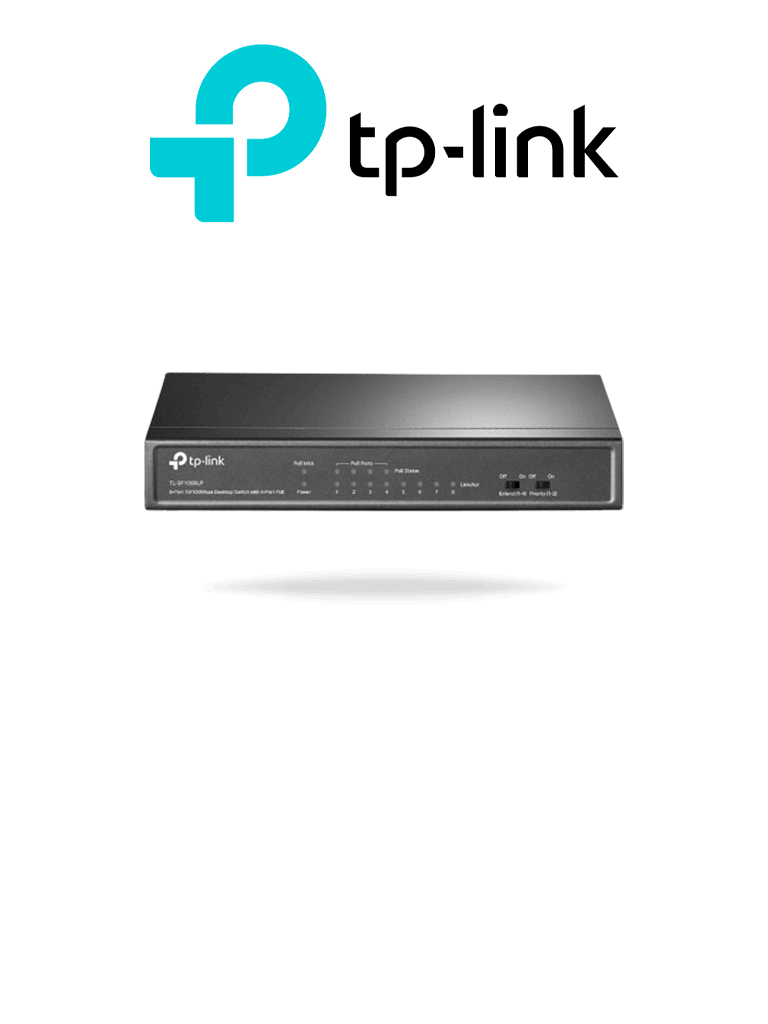 Imagen de TP-LINK TL-SF1008LP -  Switch PoE no administrable con 8 puertos Fast Ethernet, incluidos 4 puertos PoE AF. Ofrece un presupuesto PoE de hasta 41W y soporta modo extendido para conexiones de hasta 250m.