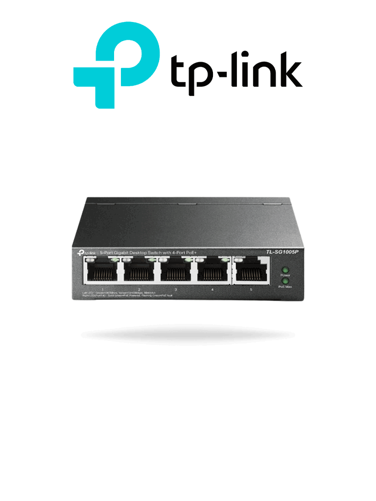 Imagen de TP-LINK TL-SG1005P - Switch Escritorio No Administrable de 5 puertos 10/100/1000 Mbps, con 4 puertos PoE 802.3af/at de hasta 65 W y PoE Extendido hasta 250 metros.