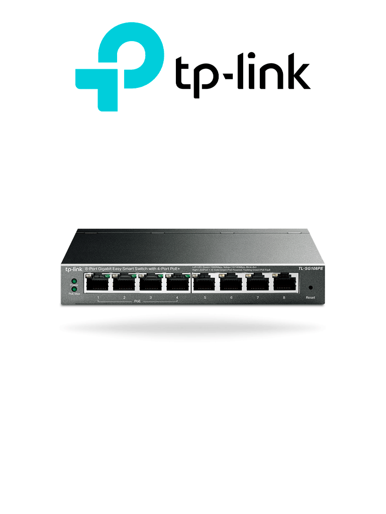 Imagen de TP-LINK TL-SG108PE - Easy Smart Switch PoE JetStream con 8 puertos de 10/100/1000 Mbps y una capacidad de suministro de 55 W.