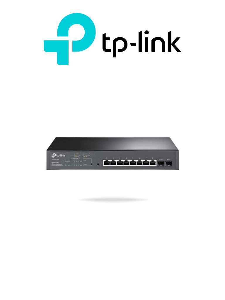 Imagen de TP-LINK SG2210MP - Switch JetStream SDN administrable con 8 puertos 10/100/1000 Mbps y 2 puertos SFP, equipado con 8 puertos PoE y un presupuesto total de 150W. Permite administración centralizada a través de OMADA SDN."