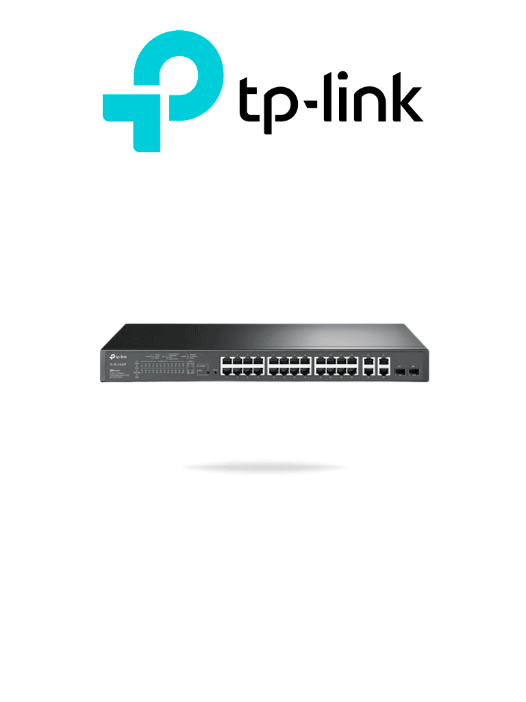 Imagen de TP-LINK SL2428P - Switch PoE+ JetStream SDN administrable con 24 puertos 10/100 Mbps, 2 puertos 10/100/1000 Mbps (Uplink), 2 puertos SFP (combo 2 RJ45 10/100/1000 Mbps), capacidad de 250W y administración centralizada OMADA SDN.