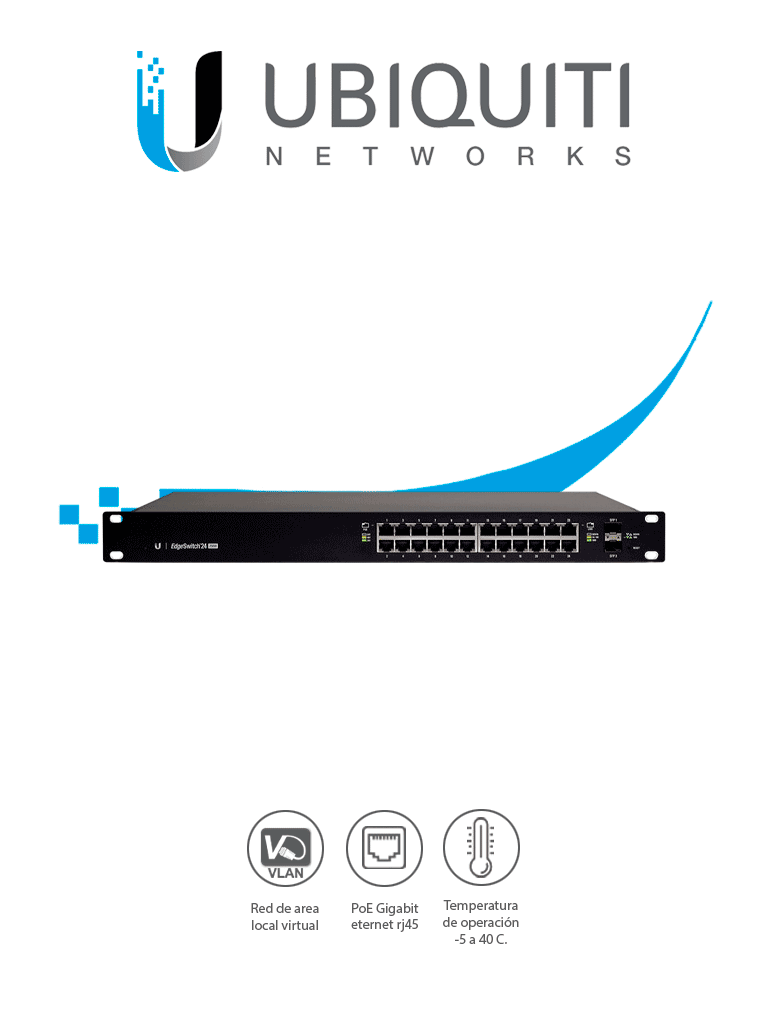 Imagen de UBIQUITI ES-24-250W - Edge Switch Gigabit PoE 250W de capa 2 administrable con 24 puertos Gigabit y 2 puertos SFP. Capacidad de conmutación de 52 Gbps.