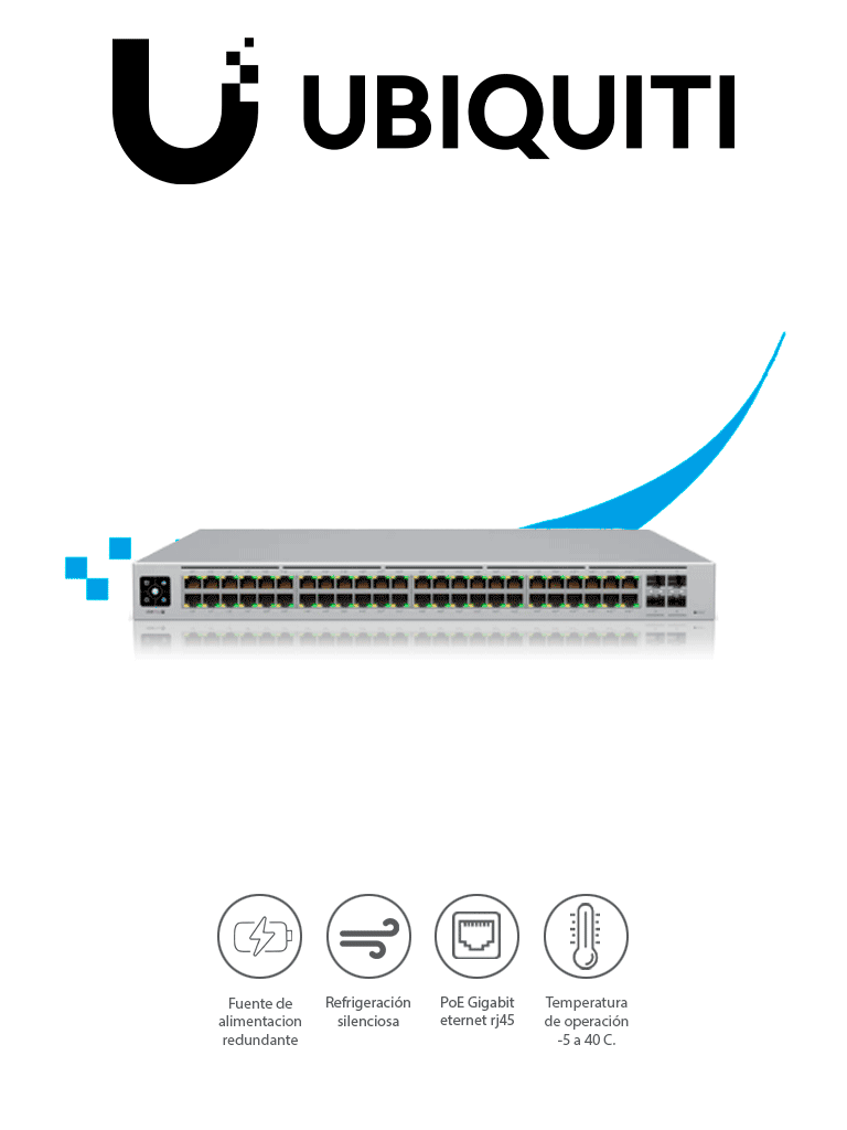 Imagen de UBIQUITI USW-PRO-48-POE - UniFi Switch Gigabit PoE PRO con 48 puertos PoE Gigabit Ethernet, 4 puertos SFP de 1-10G, 600W de potencia PoE, compatible con PoE at/bt y pantalla informativa