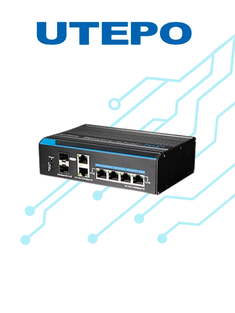 Imagen de UTEPO UTP7204GEHPOE - Switch Gigabit industrial high PoE, 4 puertos, 802.3af/at, 2 puertos combo uplink Gigabit, hasta 60W por puerto, 120W totales, DIN rail