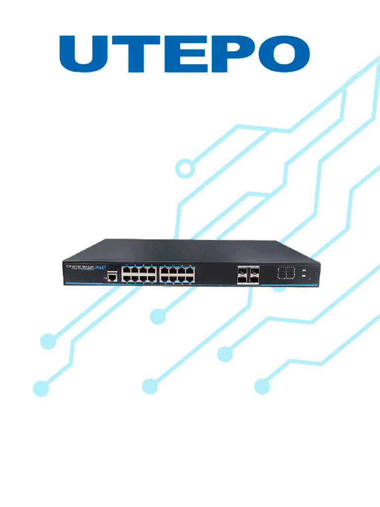 Imagen de UTEPO UTP3-GSW1604S-MTP250 - Switch Gigabit PoE administrable, L2, 16 puertos GE PoE 802.3af/at, 4 puertos SFP, presupuesto PoE 230W