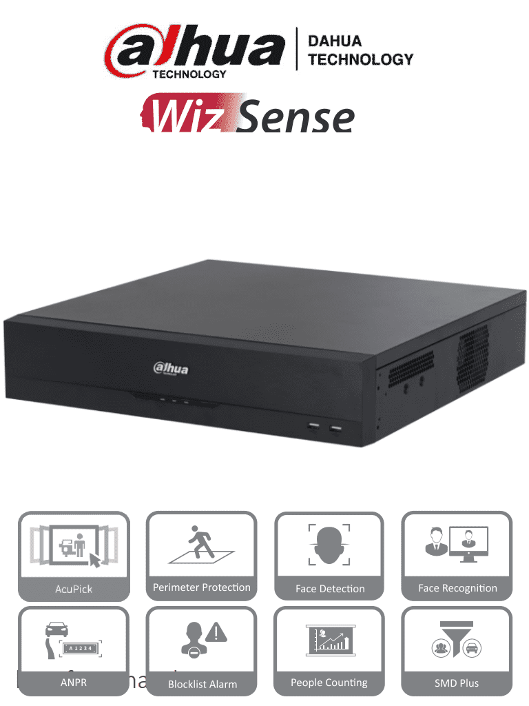 Imagen de DAHUA DHI-NVR5864-EI - NVR 64 Canales IP 4K, WizSense, 2U, 8 Bahías HDD, H.265+, Hasta 384 Mbps, 2 Canales de Reconocimiento Facial, SMD Plus, AcuPick, Metadatos, Soporte para Cámaras con IA, ANPR y Conteo de Personas. 