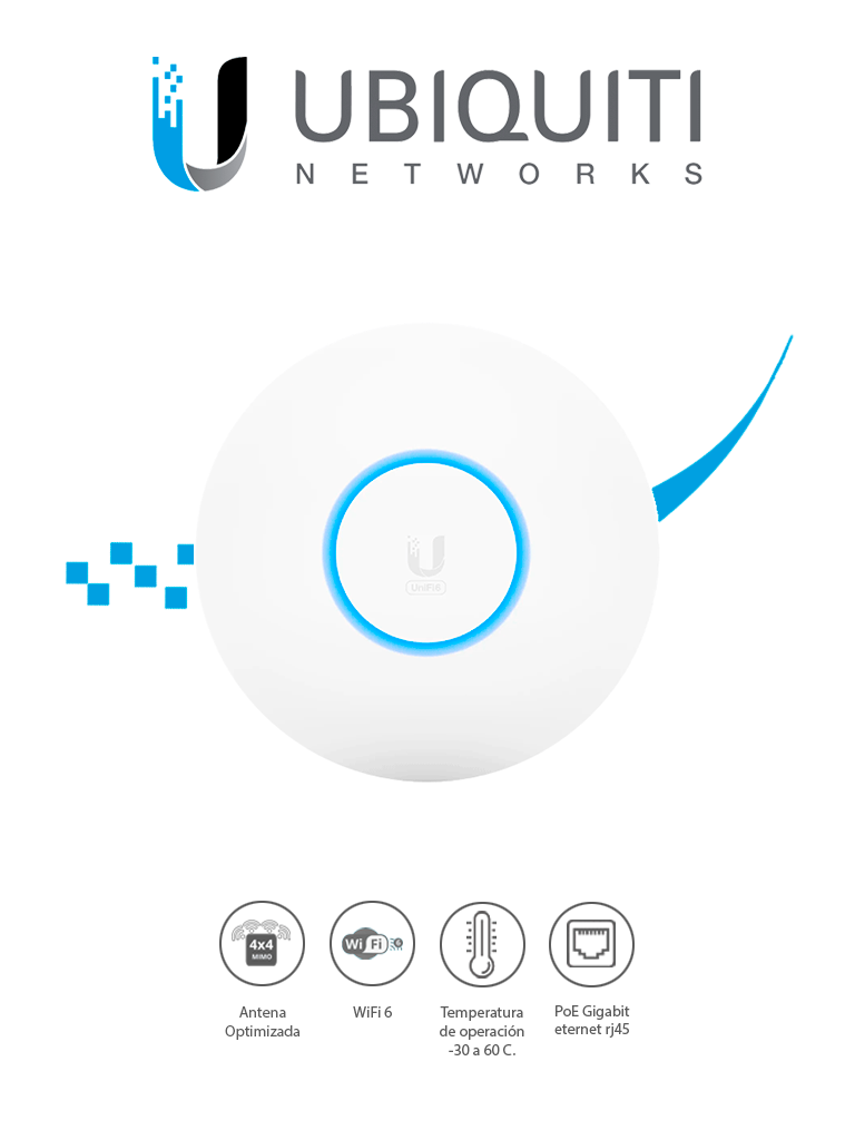 Imagen de UBIQUITI U6-LR  Punto de Acceso WiFi 6 3.0 Gbps con radios de 5 GHz (4x4 MU-MIMO y OFDMA) y 2.4 GHz 4x4 MIMO 