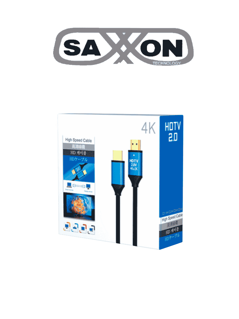 Imagen de SAXXON SX015HDC - Cable HDMI de 1.5 metros de alta velocidad / Versión 2.0 / Resolución 4K / Canal de retorno de audio (ARC) / Video 3D / Blindado para reducir interferencias / Chapado en oro / Alta resistencia y durabilidad. 