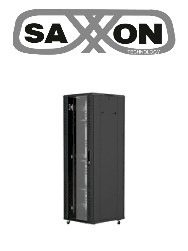 Imagen de SAXXON SXR22U6622S - Gabinete de Piso color Negro / 22UR / Puerta de Vidrio Templado / Alto 109 cm / Ancho 60 cm / Profundidad 60 cm / Incluye Base con 2 Ventiladores 220V 