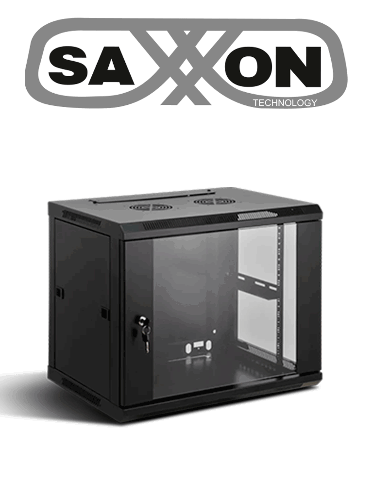 Imagen de SAXXON SXR12U5412A - Gabinete de Pared Negro / 12UR / Puerta de Vidrio Templado / Alto 60 cm / Ancho 53 cm / Profundidad 40 cm 